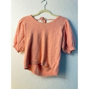 LOFT Outlet Peach Pink Puff Sleeve Open Back Tie Knit Sweater Top Size S